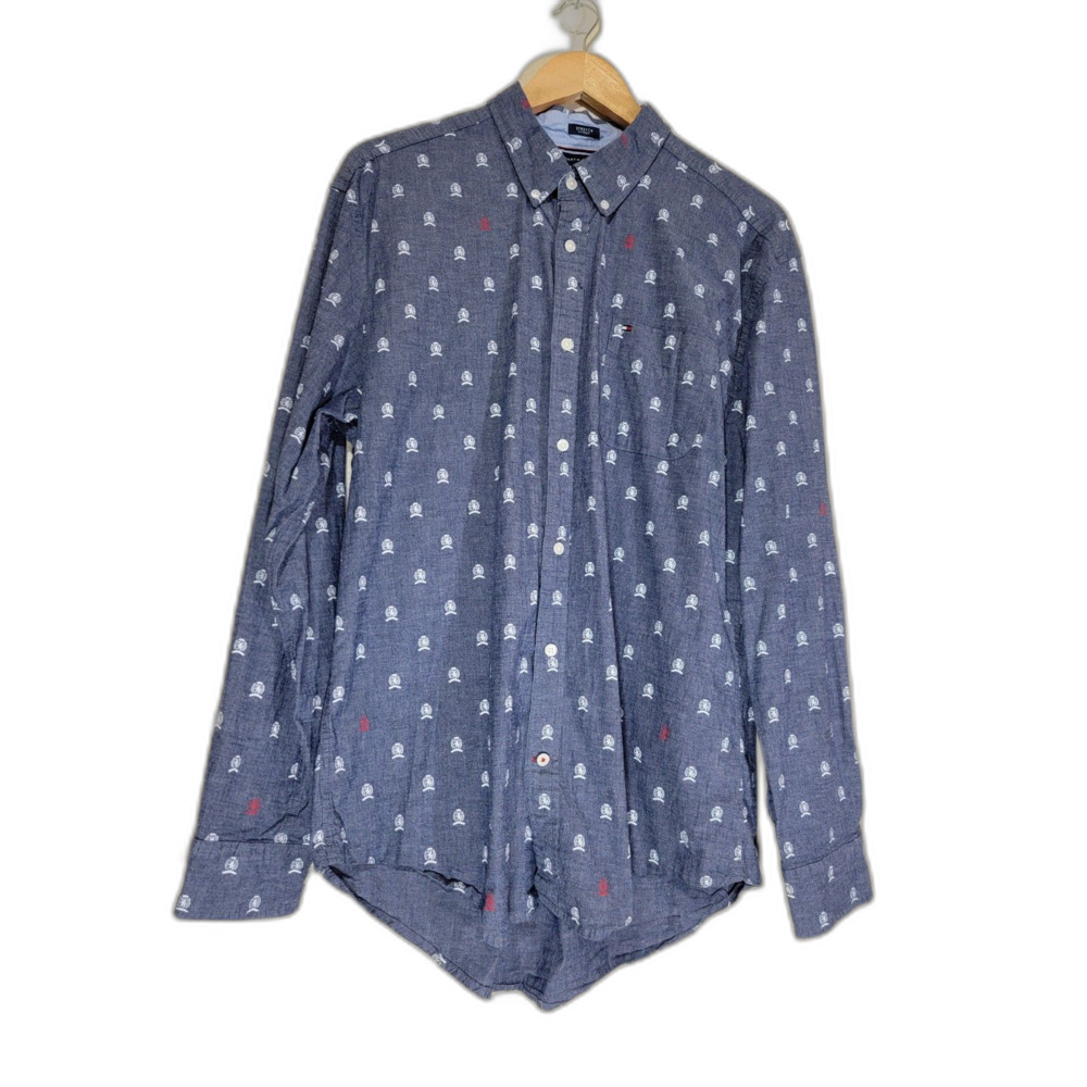 Tommy Hilfiger Stretch Men's AOP All Over Print Long Sleeve Button Shirt - XL